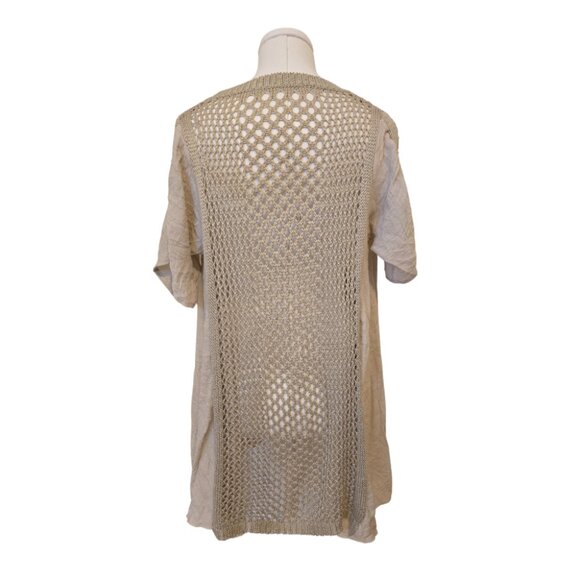 Womens Beige Mesh Panel Top Lagenlook Short Sleeve Sheer Boho Summer Sz XL - Picture 3 of 6